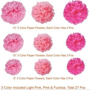 81 Pink Tissue Paper Pom Pom decorations NEW!